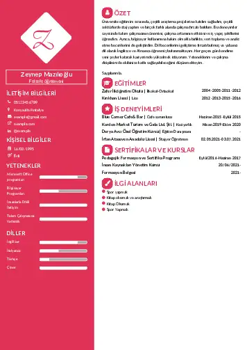 Felsefe Öğretmeni CV Örnekleri cv indir